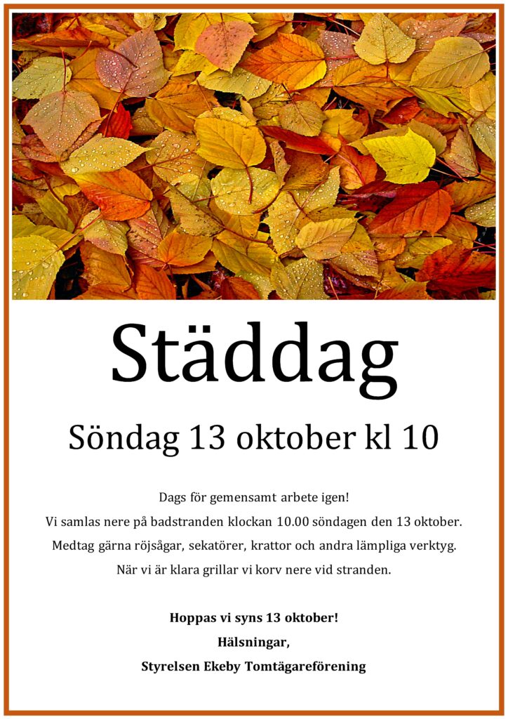 Städdag söndag 13 oktober 2024 kl 10